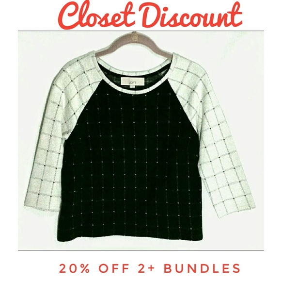 LOFT Raglan Plaid Small Crop Sweatshirt (B) - Picture 1 of 7